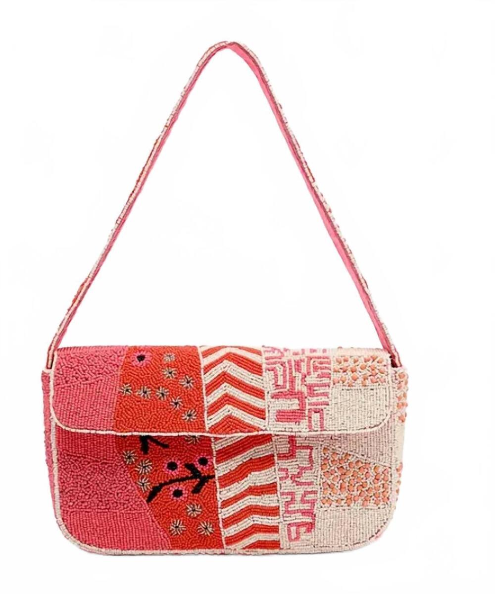 NEW AMERICA & BEYOND women's tiger lily beaded shoulder bag in geometric